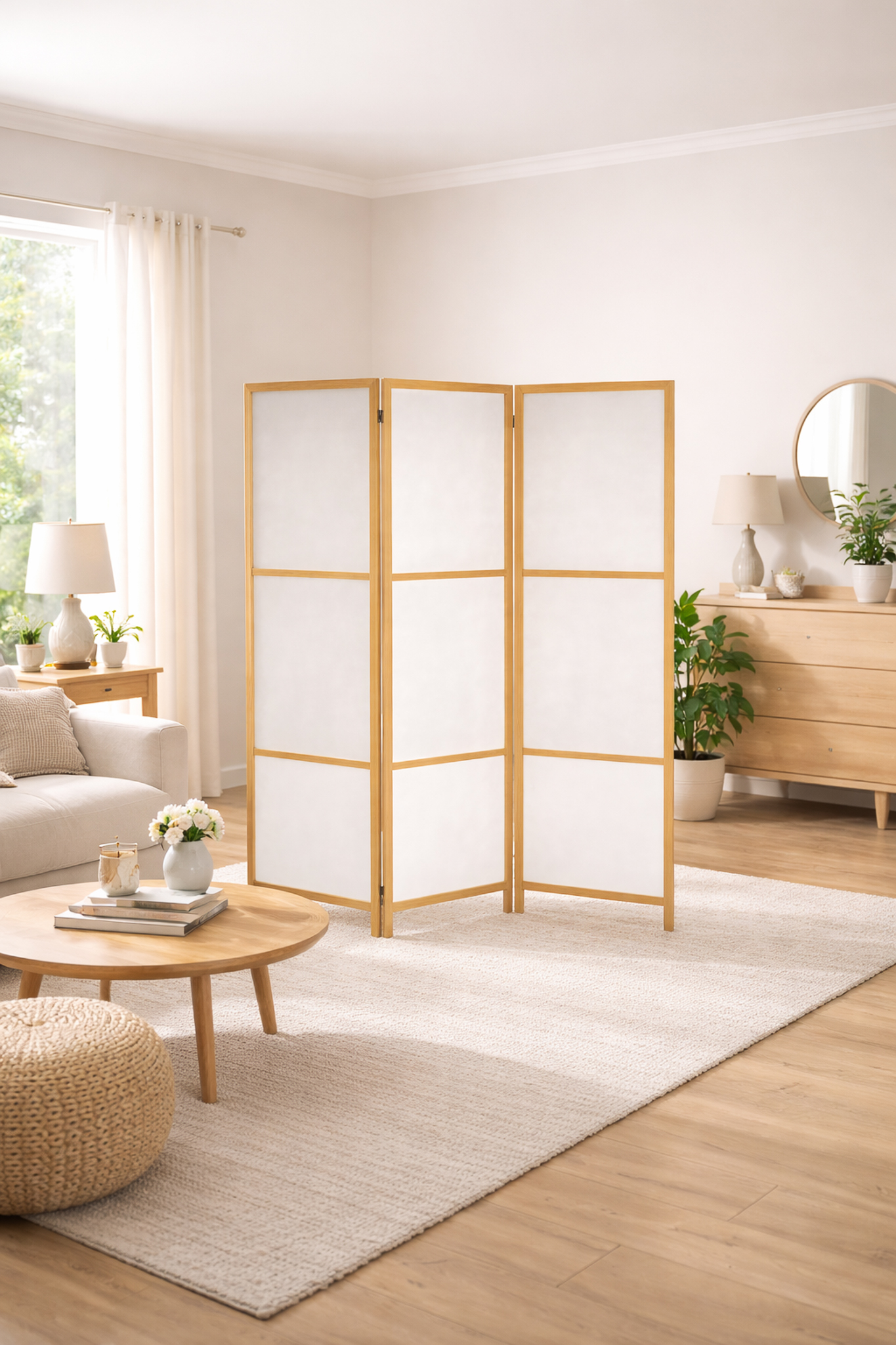 Parawan pokojowy RIIMARE Japandi biały – wariant P03