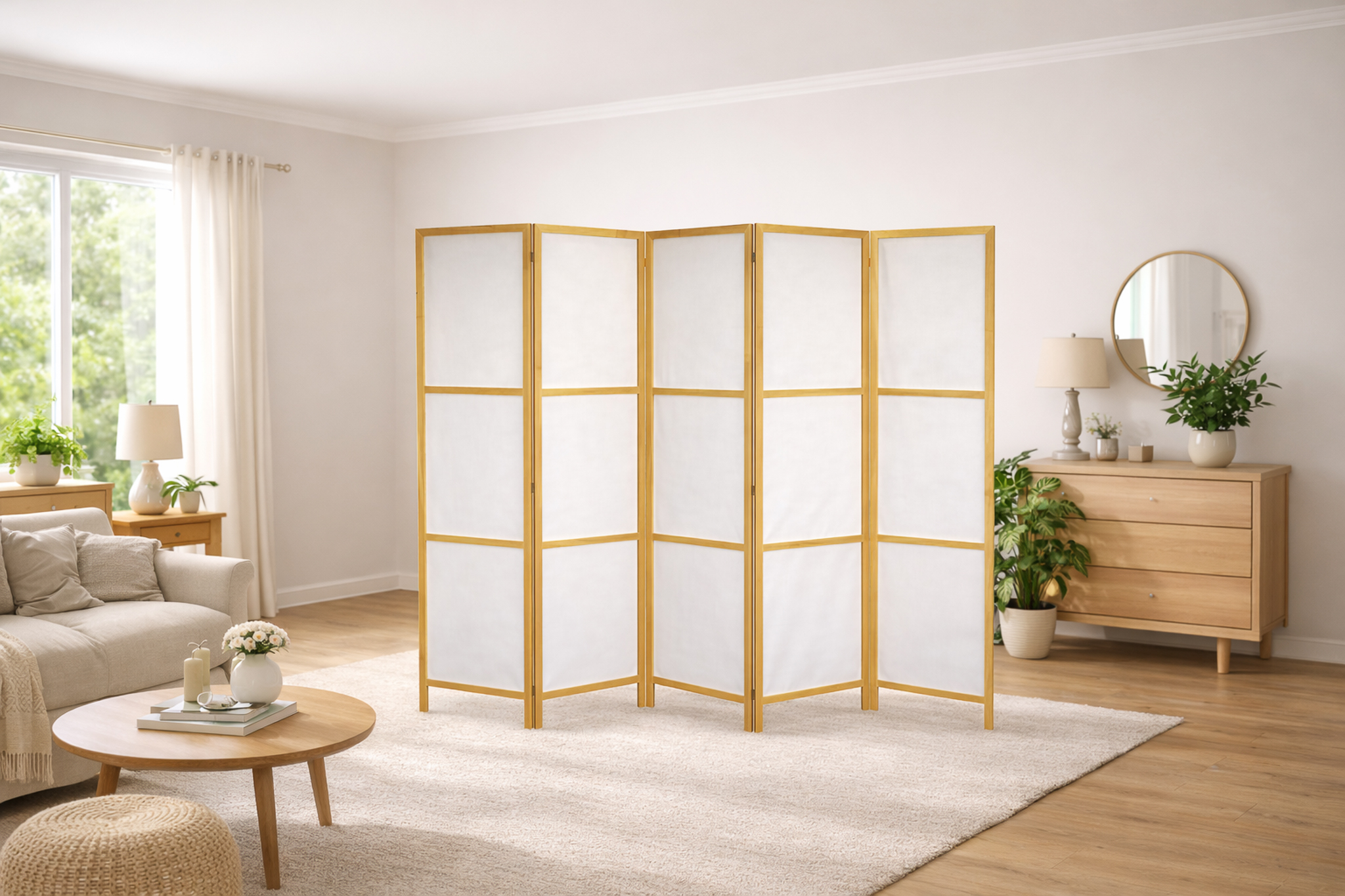 Parawan pokojowy RIIMARE Japandi biały – wariant P05