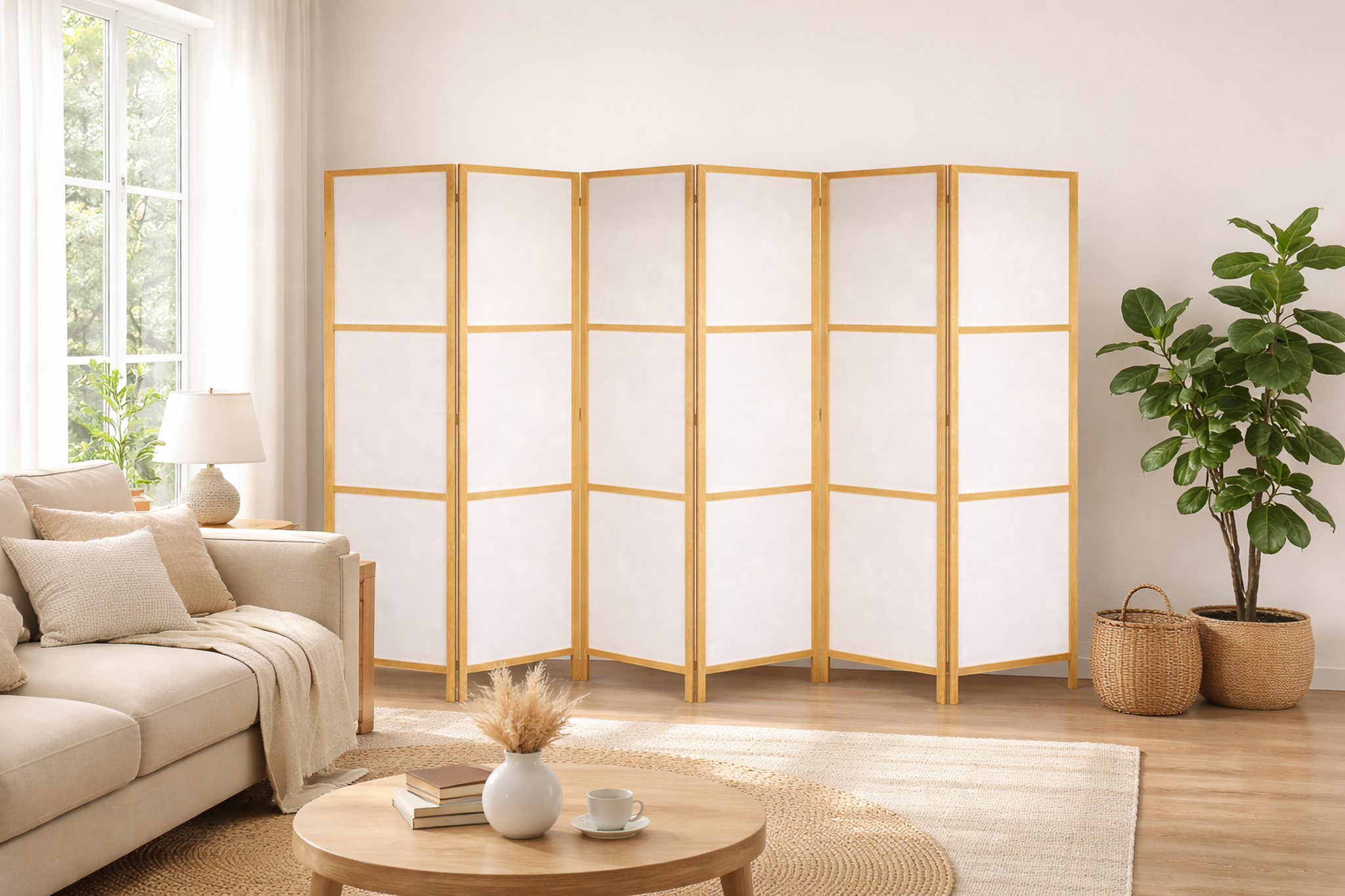 Parawan pokojowy RIIMARE Japandi biały – wariant P06